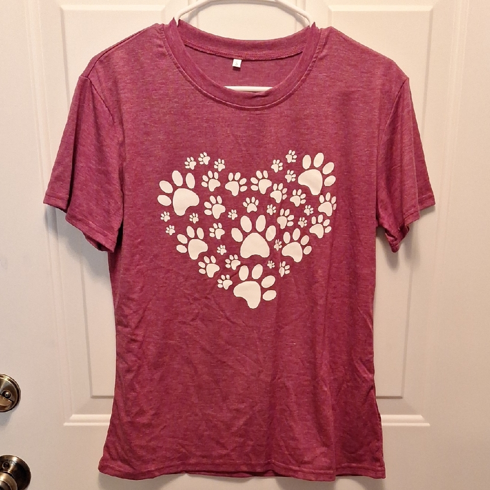 Pink T-Shirt with Paw Print Heart Design